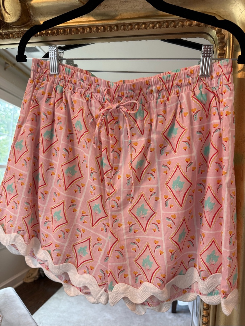entro Pink Printed Elastic-Waist Skater Mini Skirt with Ruffle Hem